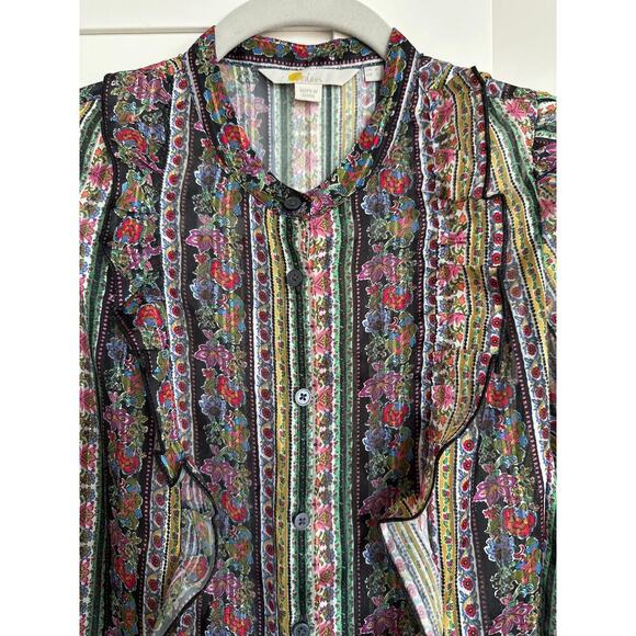 Boden Ruffle Printed Shirt Multi, Carnation Bloom Metallic Women's US 2, EUC - Picture 3 of 9